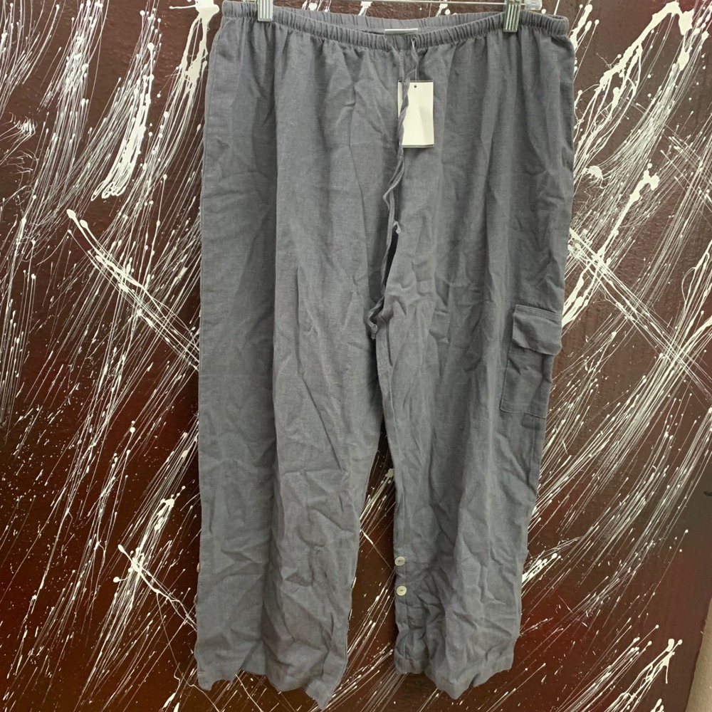 Sola Vive Granite Gray Linen Blend Elastic Waist Roll-Up Capri Pants XL LR778
